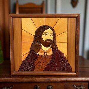 Wood Wall Sculpture Jesus Abstract Modern Original Art Collage Handmade